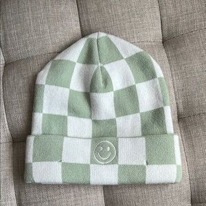Checkered Beanie - Green and White
